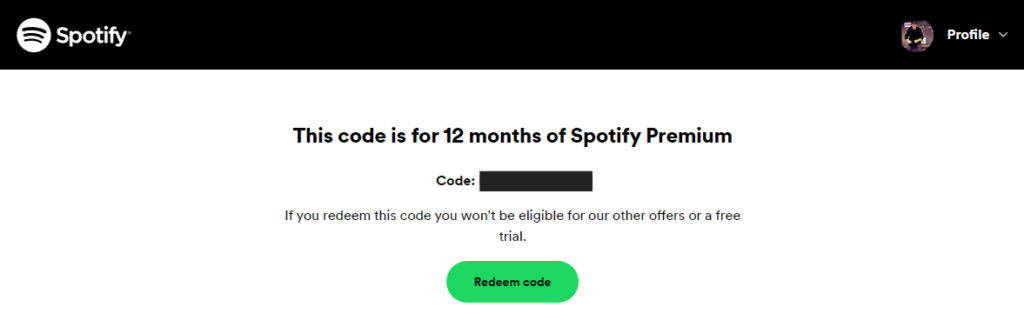 Spotify redeem code